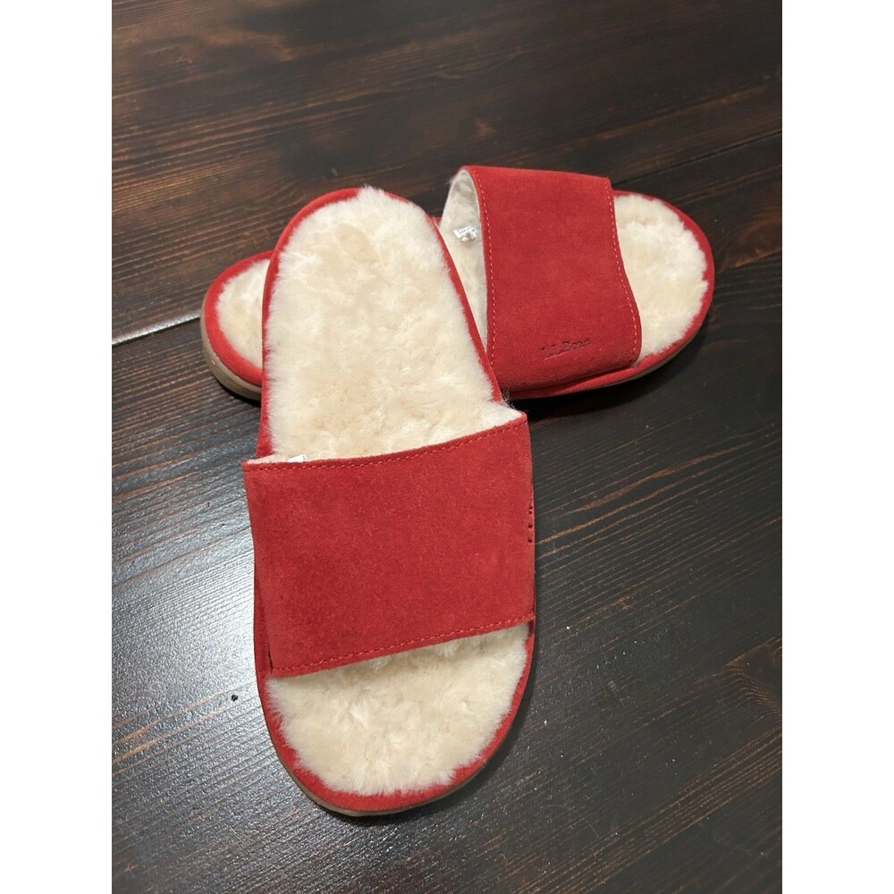 LL Bean Red Suede With Shearling Lining  Slippers slip on Women’s Size 6